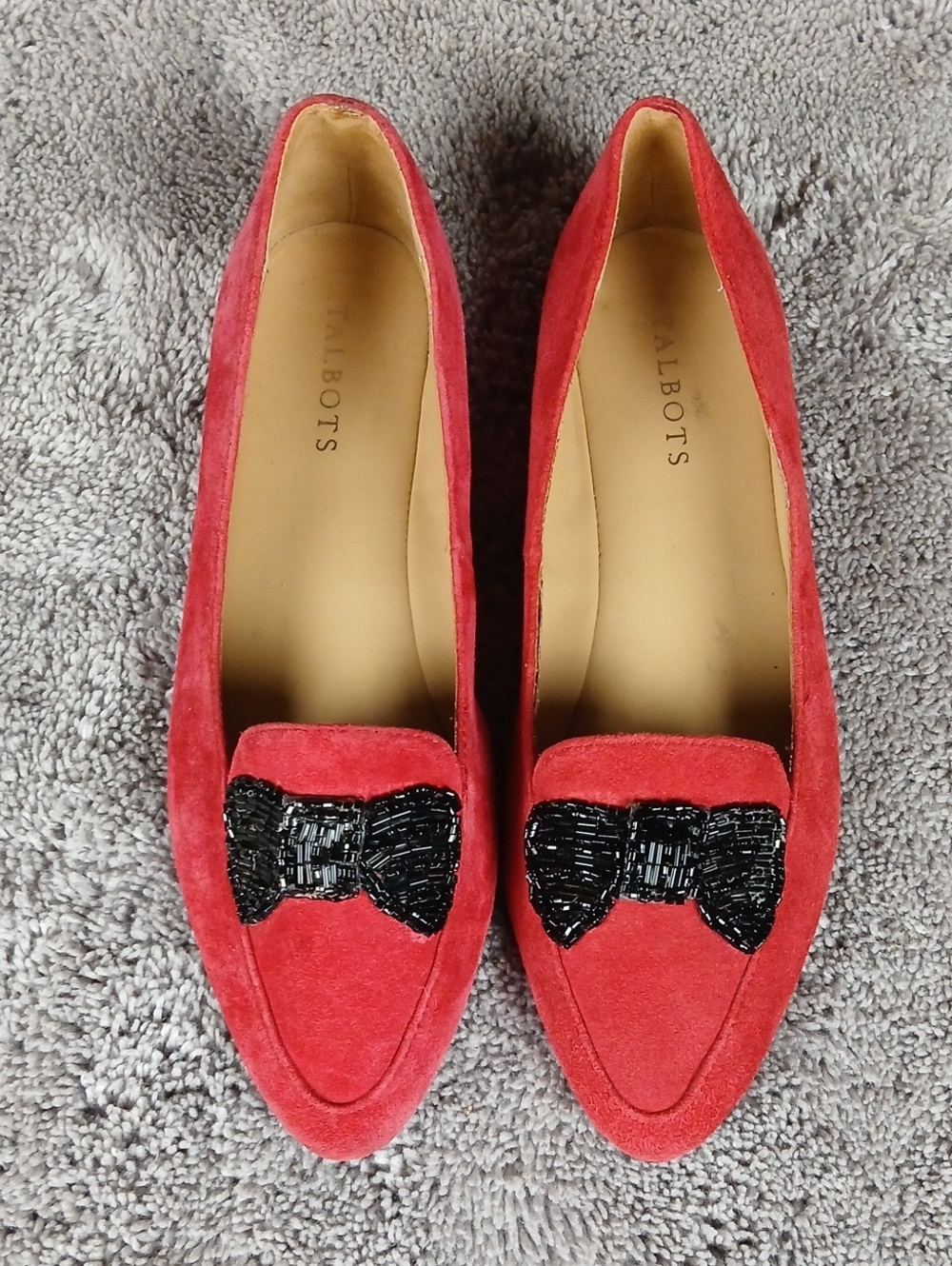 Talbots Red Suede Beaded Bow Loafers Driving Flats Comfort Shoes Women's Size 9M